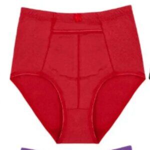 Women's High Waisted Zippered Front Pocket Pastel Girdle Panties Briefs Red
